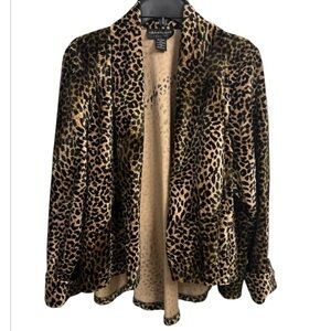 Connected Apparel Women’s Leopard Open Front Drape Cardigan Size Medium